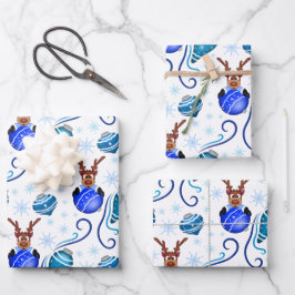 Schattig Festief Blauw Kerstrendier Inpakpapier Vel