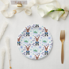 Schattig Festief Blauw Kerstrendier Papieren Bordje