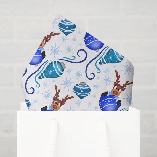 Schattig Festief Blauw Kerstrendier Tissuepapier (Cadeauzakje)