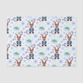 Schattig Festief Blauw Kerstrendier Tissuepapier (Voorkant)