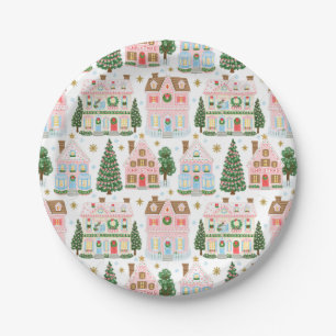 Schattig Festief Whimsisch Kerst Dorp Patroon Papieren Bordje