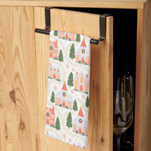 Schattig Festief Whimsisch Kerst Dorp Patroon Theedoek