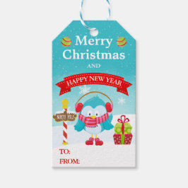Schattig Festieve Blauwe Vogel in Kerstmannetje Ke Cadeaulabel