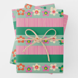 Schattig Fins patchwork bloemenstreep patroon Inpakpapier Vel