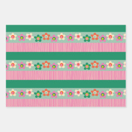Schattig Fins patchwork bloemenstreep patroon Inpakpapier Vel