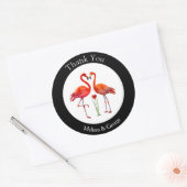 Schattig Flamingo Koppel Bedankt op Zwart & Wit Ronde Sticker (Envelop)