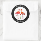 Schattig Flamingo Koppel Bedankt op Zwart & Wit Ronde Sticker (Tas)