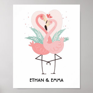 Schattig Flamingo Koppel Gepersonaliseerde Valenti Poster