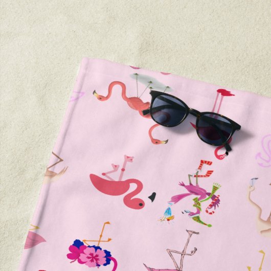 schattig Flamingo patroon zomer tropical Blush roz Strandlaken (In situ)