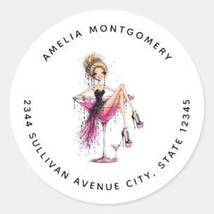 Schattig Flirterig Meisje in een Martini Glas - Ad Ronde Sticker