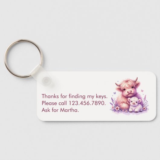 Schattig Floral Highland Koe Baby shower Sleutelhanger (Achterkant)