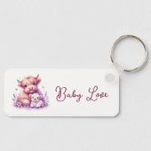 Schattig Floral Highland Koe Baby shower Sleutelhanger (Voorkant)
