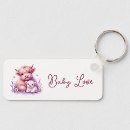 Schattig Floral Highland Koe Baby shower Sleutelhanger