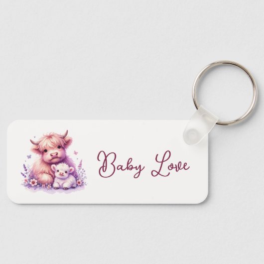 Schattig Floral Highland Koe Baby shower Sleutelhanger (Voorkant)