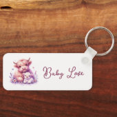 Schattig Floral Highland Koe Baby shower Sleutelhanger (Voorkant)