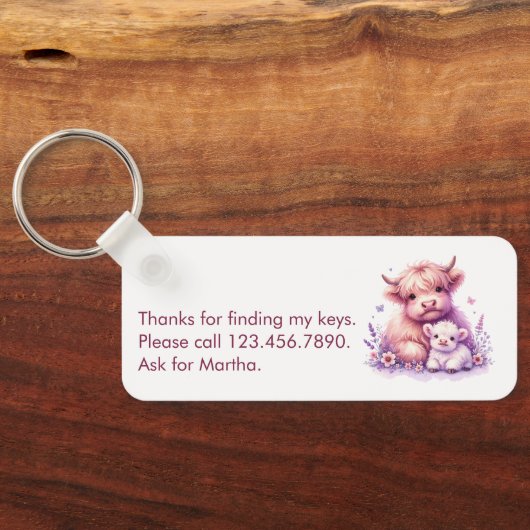 Schattig Floral Highland Koe Baby shower Sleutelhanger (Achterkant)