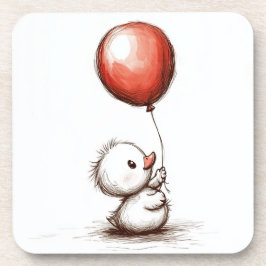 Schattig Fluffy Eendje met Rode Ballon Bier Onderzetter