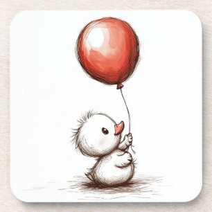 Schattig Fluffy Eendje met Rode Ballon Bier Onderzetter