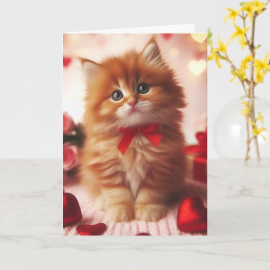 Schattig Fluffy Kaneel Valentine Katje Kaart (Gele Bloem)