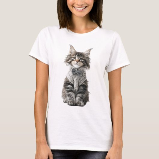 Schattig Fluffy Kitten met Gebreide Vlinderdas T-shirt (Voorkant)