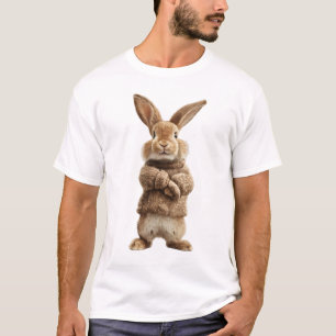 Schattig Fluffy Konijn met Gebreide Bruine Trui T-shirt