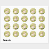 Schattig Fluffy Konijn Wilde Bloemenweide Ronde Sticker (Vel)