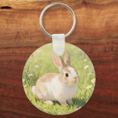 Schattig Fluffy Konijn Wilde Bloemenweide Sleutelhanger (Achterkant)
