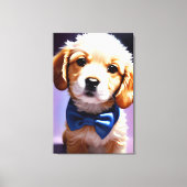 Schattig Fluffy Puppy met Cute Blue Bow Stropdas P Canvas Afdruk (Voorkant)