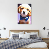Schattig Fluffy Puppy met Cute Blue Bow Stropdas P Canvas Afdruk (Insitu (Slaapkamer))