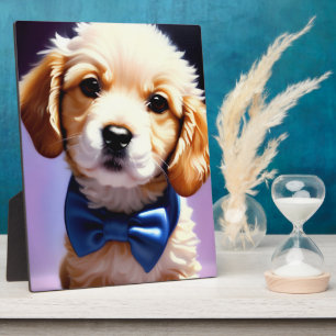 Schattig Fluffy Puppy met Cute Blue Bow Stropdas P Fotoplaat