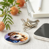 Schattig Fluffy Puppy met Cute Blue Bow Stropdas P Sleutelhanger (Zijkant)