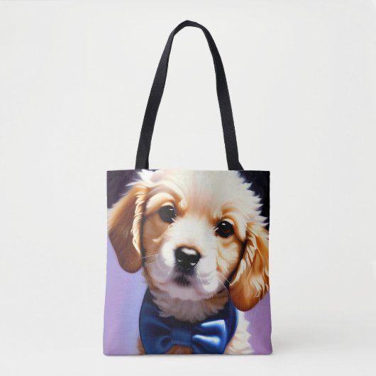 Schattig Fluffy Puppy met Cute Blue Bow Stropdas P Tote Bag (Voorkant)