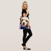 Schattig Fluffy Puppy met Cute Blue Bow Stropdas P Tote Bag (Op model)