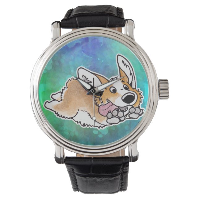 Schattig Flying Corgi Horloge (Voorkant)