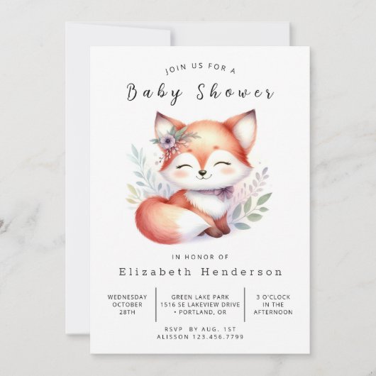 Schattig Forest Tale Fox Baby shower Kaart (Voorkant)