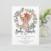 schattig fox boho floral modern baby shower kaart (Staand voorkant)