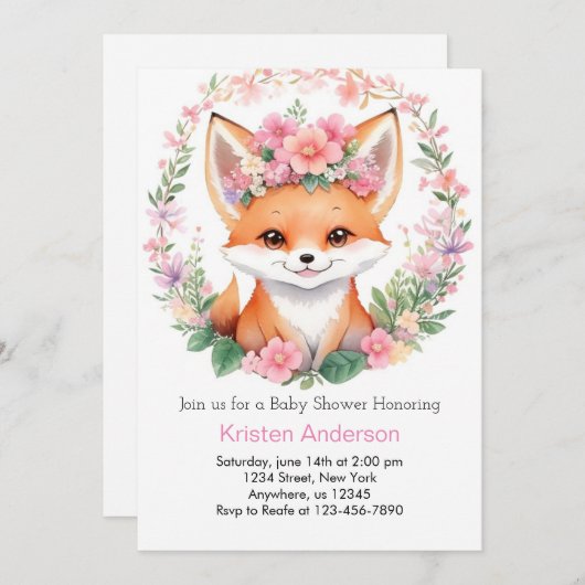 Schattig Fox Boho Forest Meisje Baby shower Kaart (Voorkant / Achterkant)