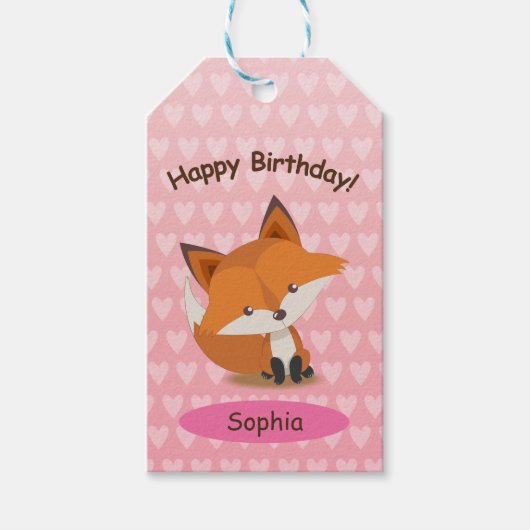 Schattig Fox Happy Birthday Gift Label Cadeaulabel (Voorkant)