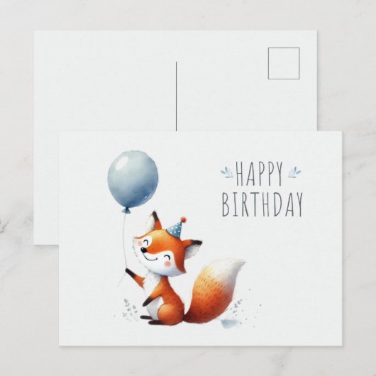 Schattig Fox met Balloon Verjaardag Kaart (Voorkant / Achterkant)