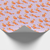 Schattig fox patroon met Paarse polawpunten Cadeaupapier (Hoek)