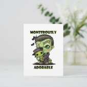 Schattig Frankenstein-monster met knuffel Briefkaart (Staand voorkant)