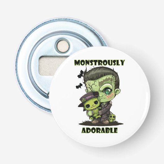 Schattig Frankenstein-monster met knuffel Button Flesopener (Voorkant)