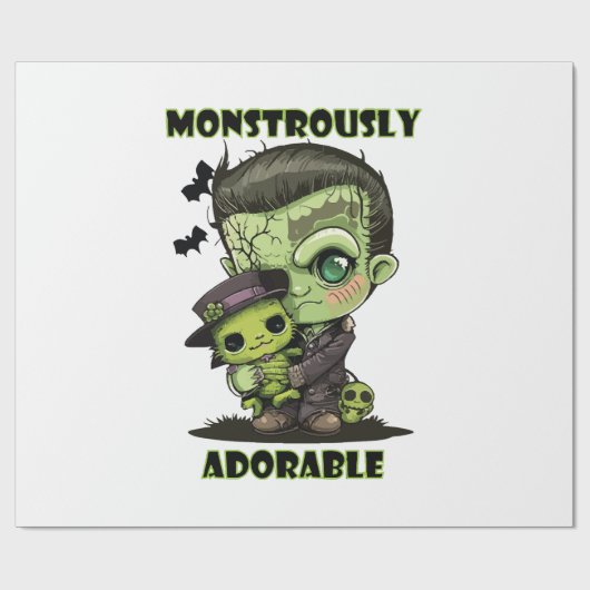 Schattig Frankenstein-monster met knuffel Cadeaupapier (Vlak)