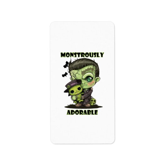 Schattig Frankenstein-monster met knuffel Etiket (Voorkant)