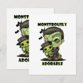 Schattig Frankenstein-monster met knuffel Informatiekaartje (Voorkant / Achterkant)