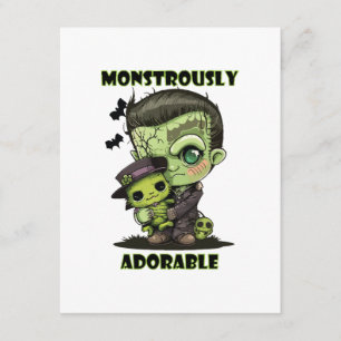 Schattig Frankenstein-monster met knuffel Informatiekaartje