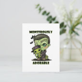 Schattig Frankenstein-monster met knuffel Informatiekaartje (Staand voorkant)