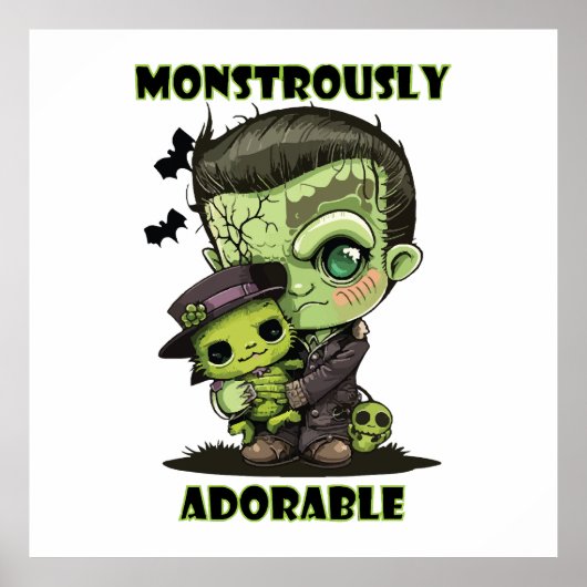 Schattig Frankenstein-monster met knuffel Poster (Voorkant)