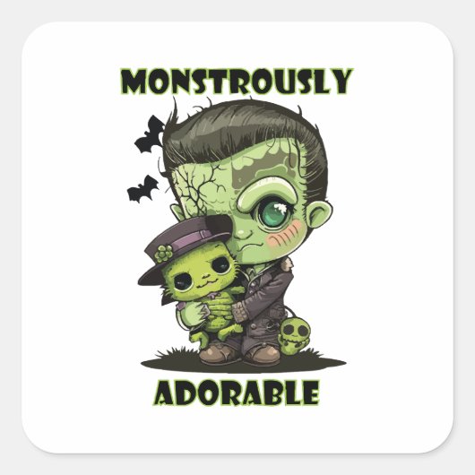 Schattig Frankenstein-monster met knuffel Vierkante Sticker (Voorkant)