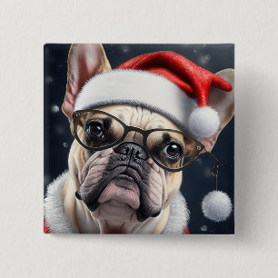 Schattig Frans Bulldog Kerstman Kerstvakantie Ontw Vierkante Button 5,1 Cm